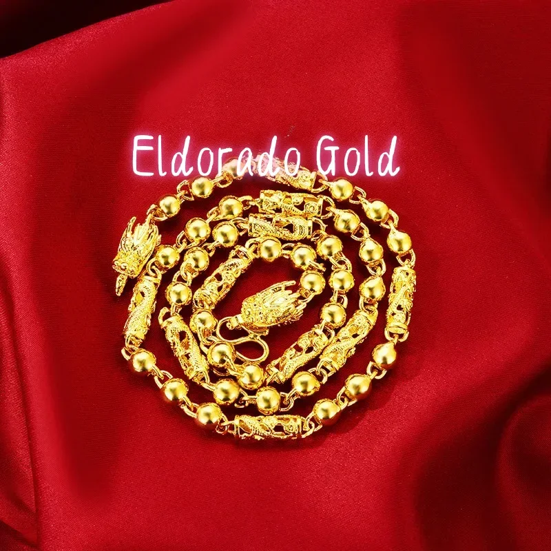 

Золотое ожерелье Eldorado Gold Premium AU999 для мужчин, с полым элементом в виде крана, большим золотым слитком, статуэткой обнаженного Будды 24K и круглыми бусинами, цепочка на ключицу