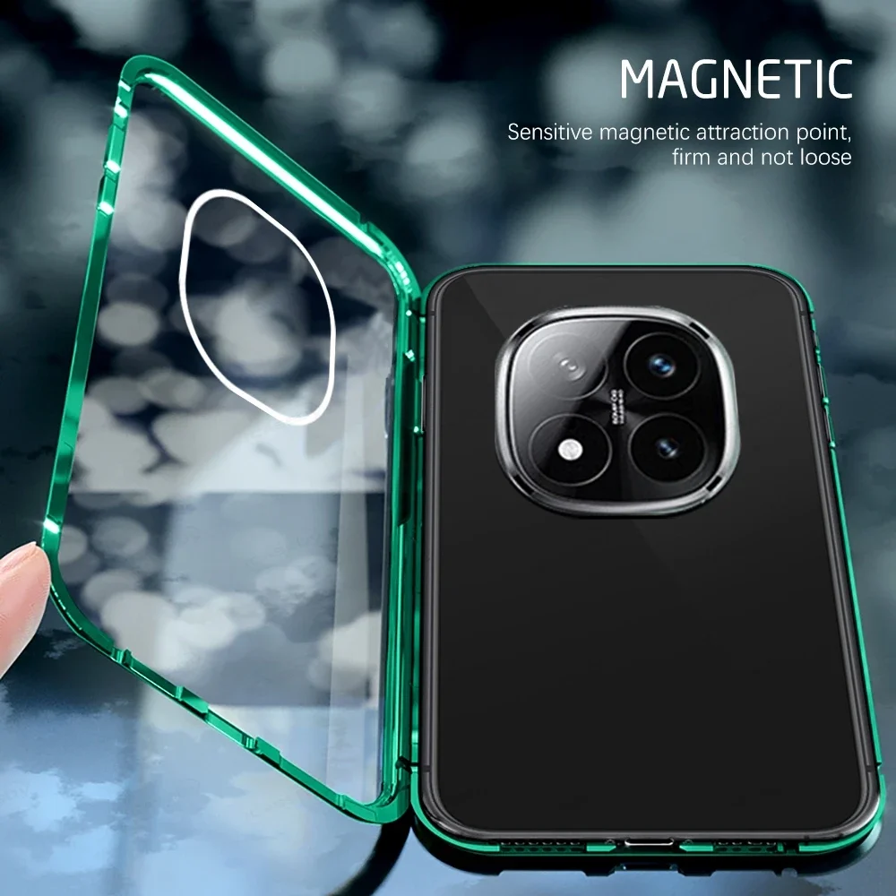 360 Full Body Clear Duble Sided Glass Case For Redmi14C 14R Note 14 Pro Plus Xiaomi POCO X7 Pro Magnetic Shockproof Metal Cover
