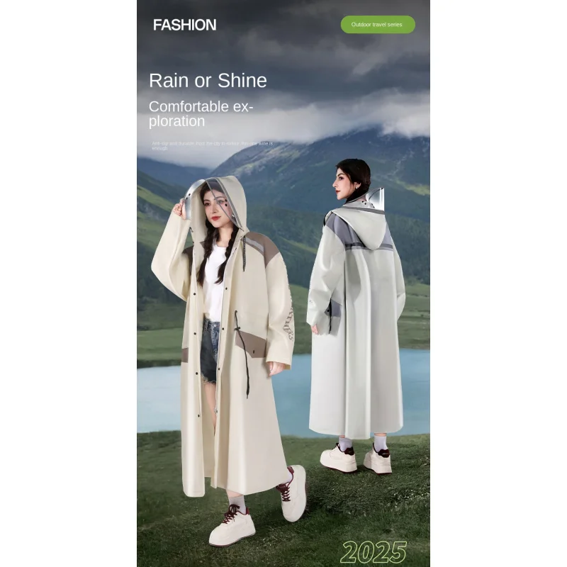 

Длинный плащ для всего тела, тяжелый дождь, женский, для взрослых, на открытом воздухе, с застежкой на талии, цельный, для одного электромобиля, дождевое пончо, на открытом воздухе