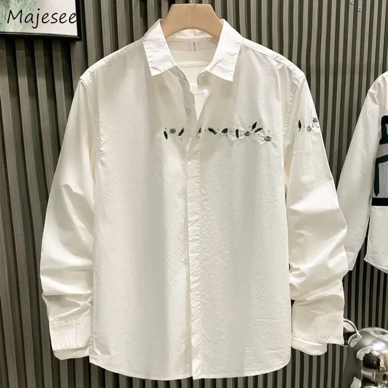 

Shirts Men Embroidery Fashion Niche White Minimalist Casual Spring Autumn High Street Shopping Comfortable Turn-down Collar Fit