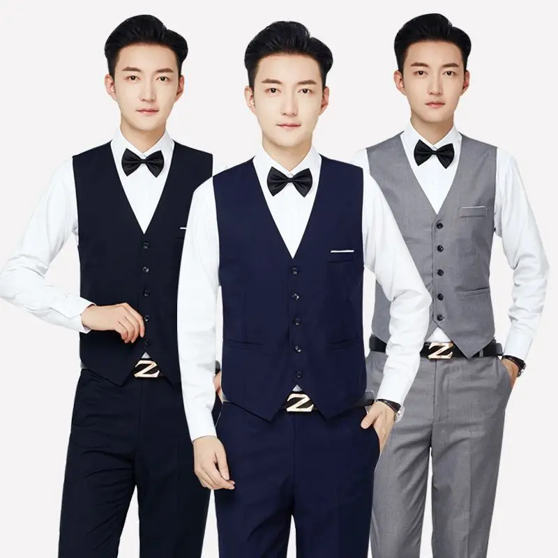 

Slim Fit Briti Sle Wedding omsmen Vest Men's Faionable Busin Casual Vest Korean Version V-Ne Polyester Fiber