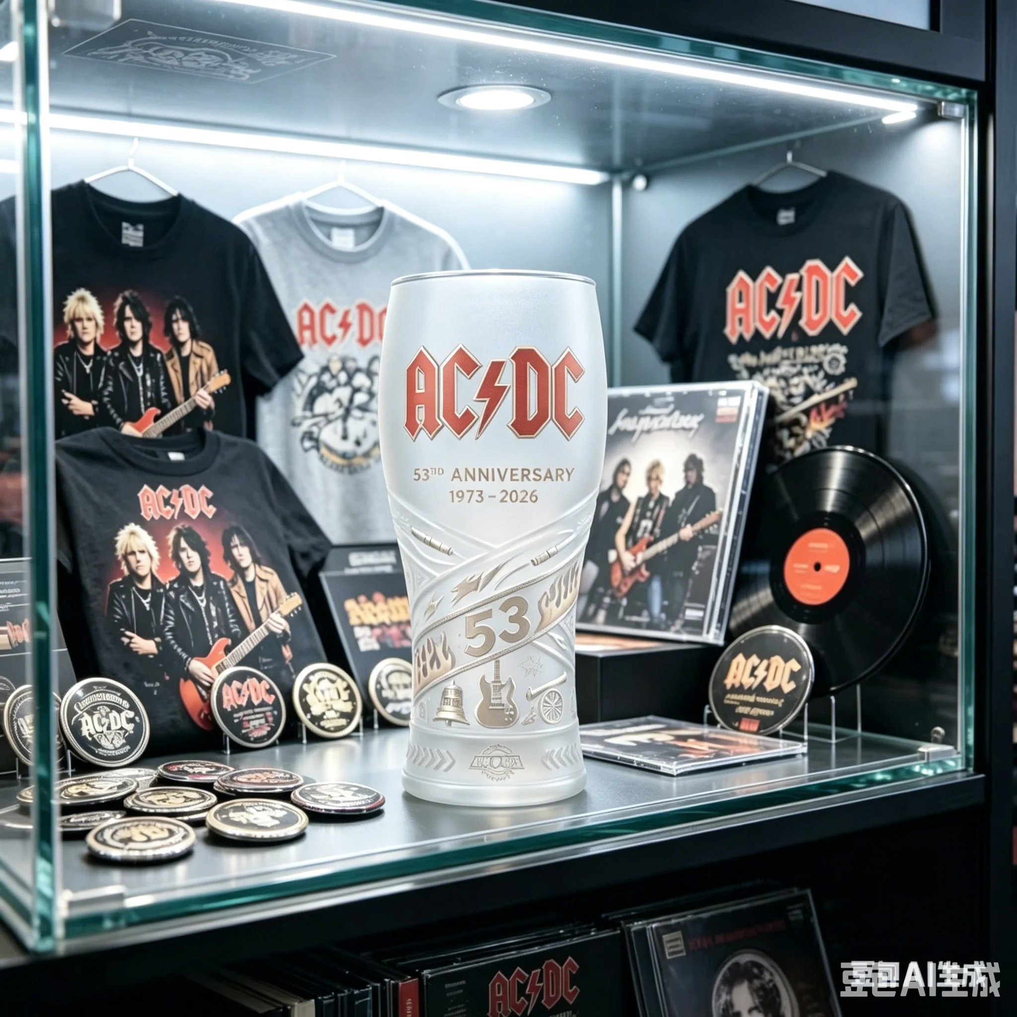 Copo de Cerveja Comemorativo do 53º Aniversário AC/DC, Copo de Bebida em Estilo Rock com Relevo 3D para Presentes e Coleção