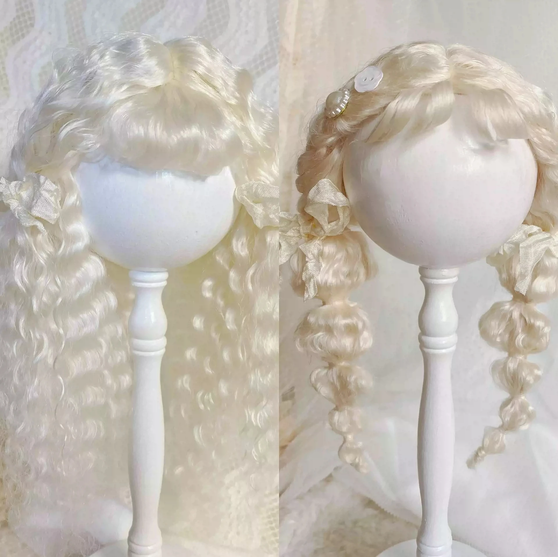 Dula Doll Wigs for Blythe Qbaby Mohair Creamy white rolls 9-10 inch head circumstance