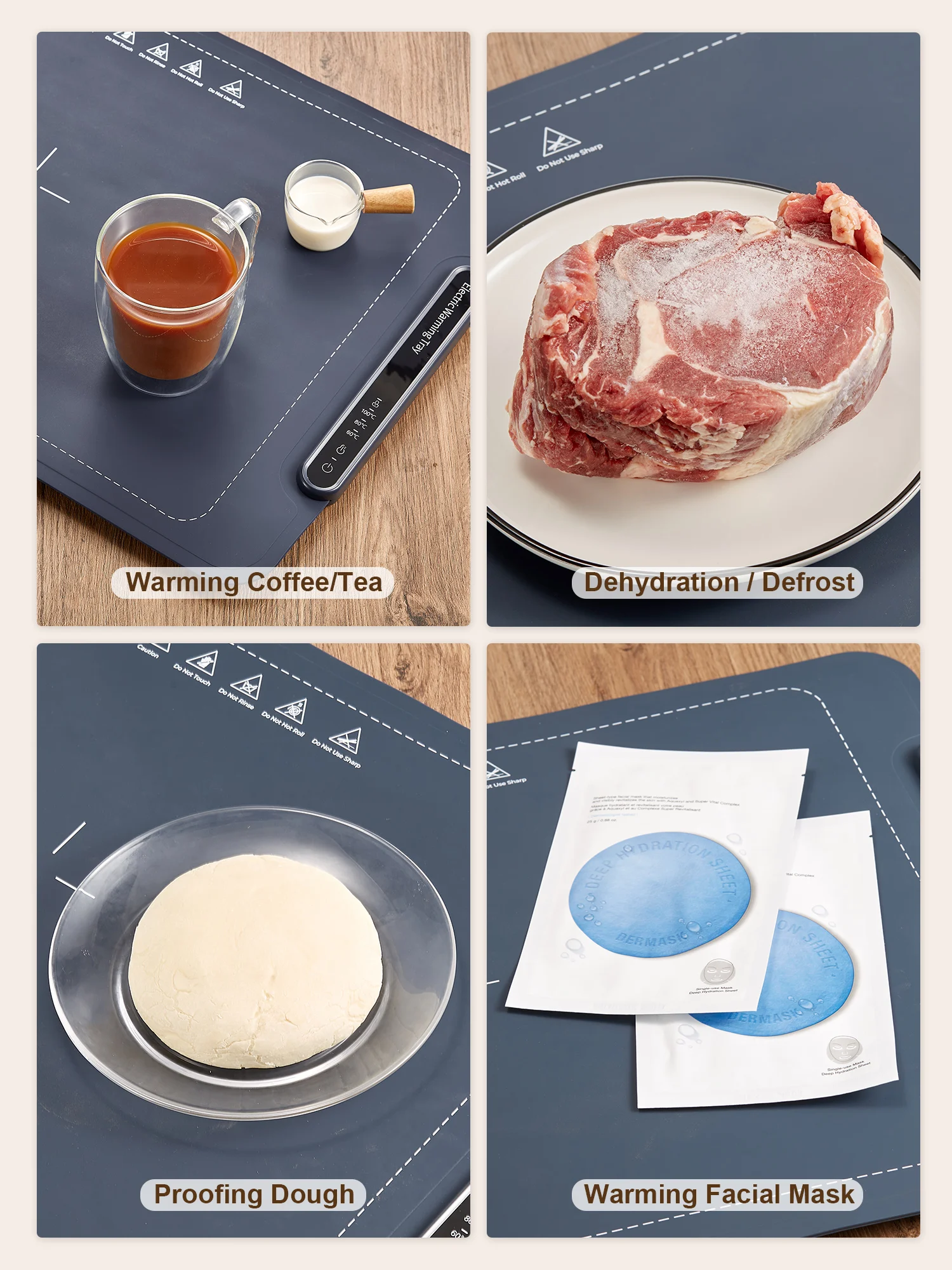 Electric Warming Tray, Full Surface Warming Mat for Food, Rollable and Portable, Fast Heating Pad with 3 Temperature Control