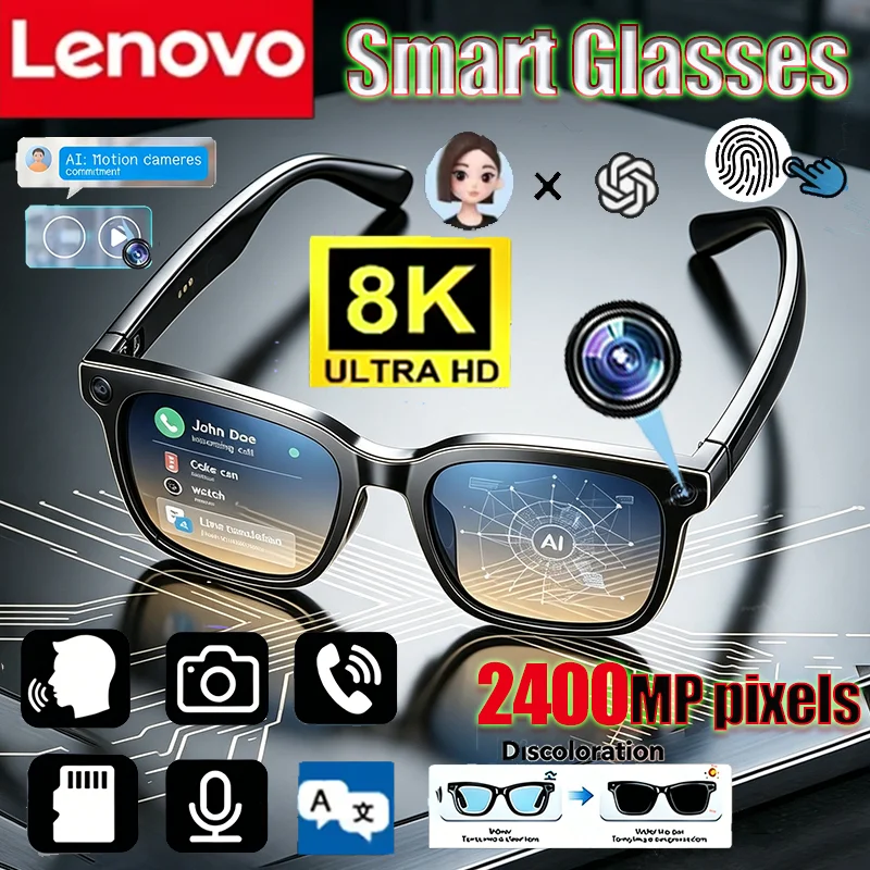 Image of Lenovo 8KHD 2400W Upgrade Smarte KI-Brille mit Farbwechsel für Foto, Video, Sprachanrufe, Übersetzung, Bluetooth Motorradbrille