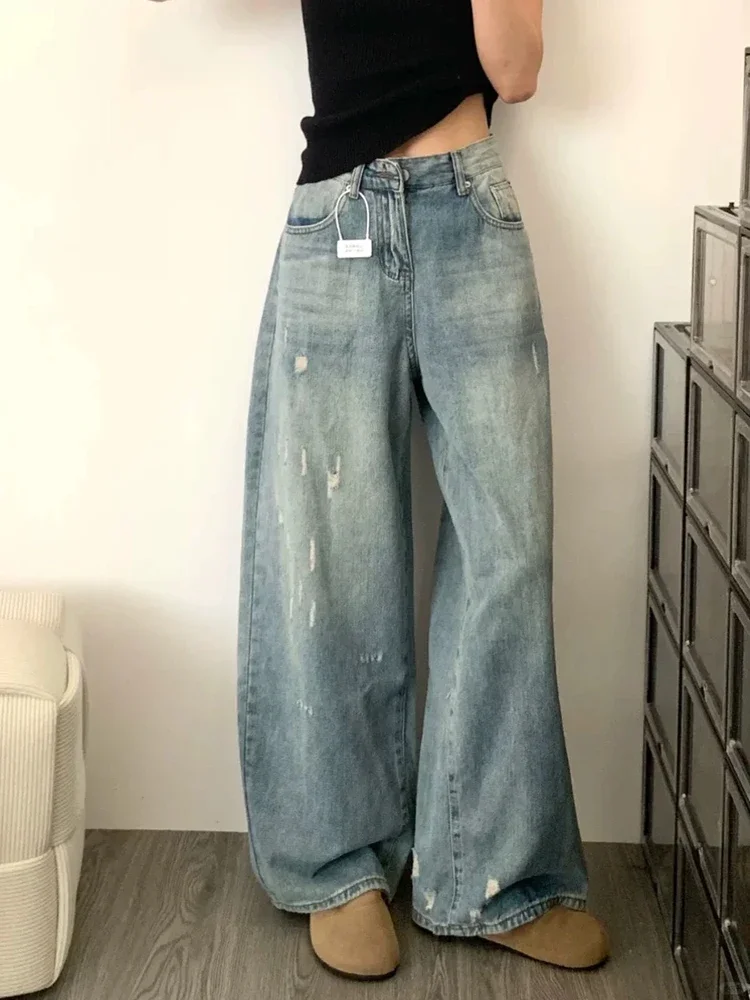 

High Waisted Slim American Women Jeans Fashion Street Casual Loose Woman Jeans Simple Basic Straight Chicly Leg Pants Female