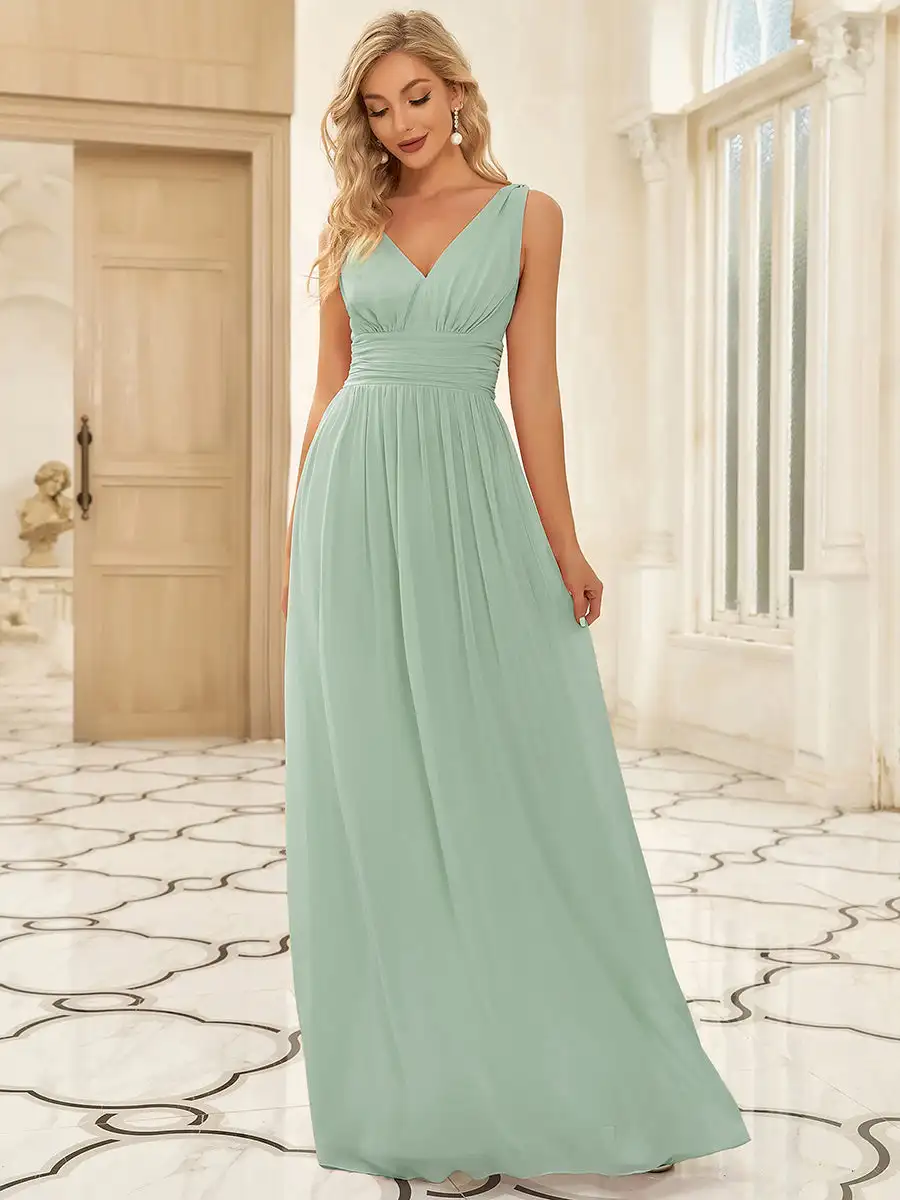 Elegant Evening Dresses Double V-Neck Maxi Long Floor length 2025 Ever Pretty of Chiffon Mint Green Bridesmaid dress