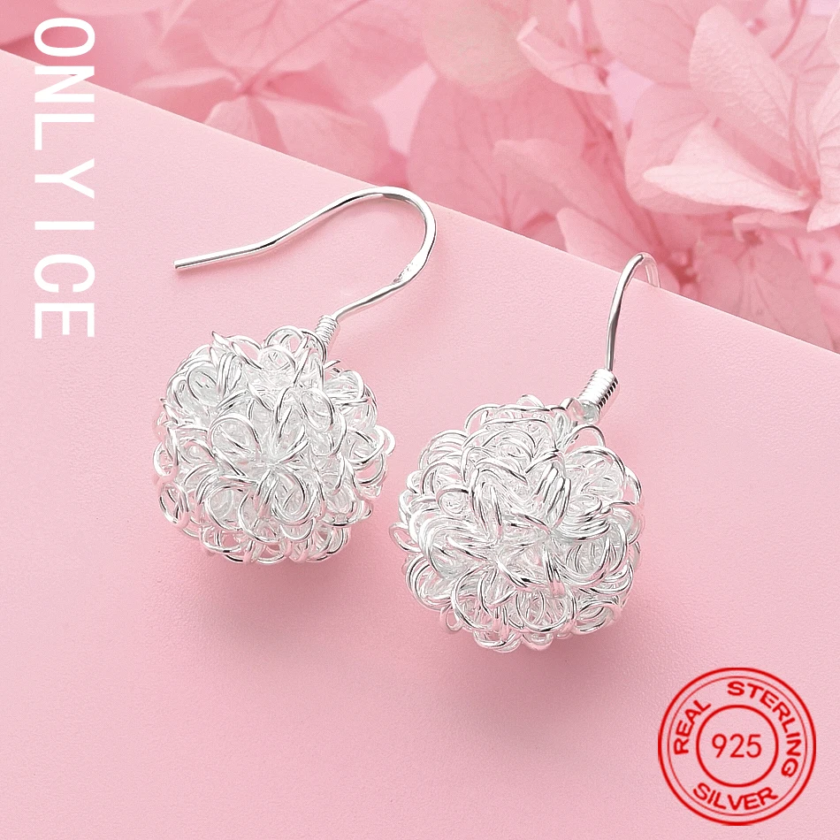 

New 925 Sterling Silver Earrings Fashion Temperament Beautiful Ball Net Gifts Street All-Match Jewelry