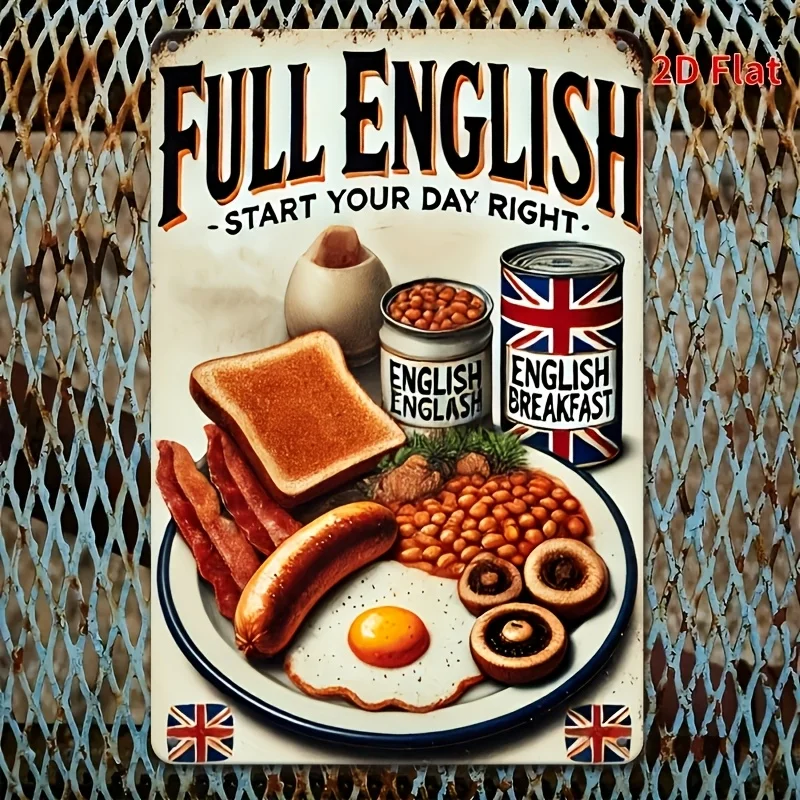 2D Flat Full English Breakfast Metal Hanging Sign – Cafe & Diner Wall Decor