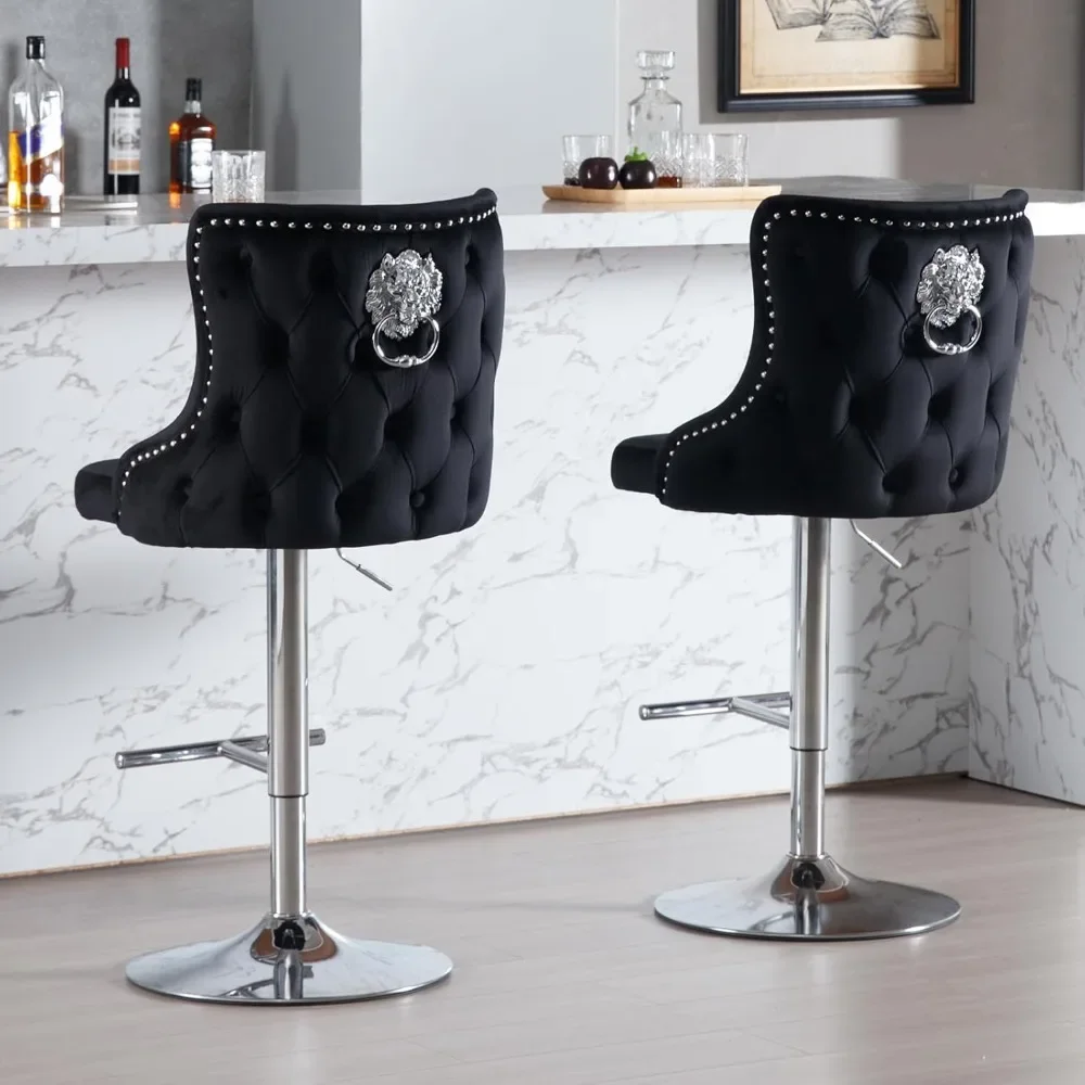 

Customizable Modern Velvet Bar Stools Set of 2, Counter Stools with Lion Knocker, Height Adjustable