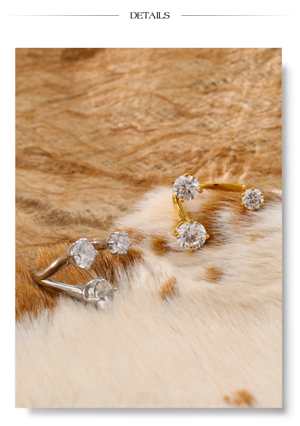 Yhpup verstellbarer Ring aus Edelstahl mit glänzendem Zirkonia, 16 Karat PVD-beschichtet, trendiger Premium-Schmuck für Frauen, Geschenk – Detail 8