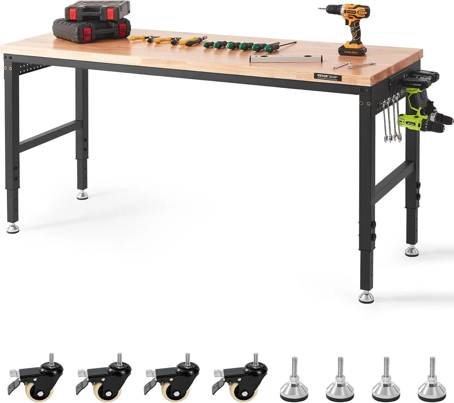 

Adjustable Workbench, 72" L X 25" W Garage Worktable with Universal Wheels, 28-39.5" Heights & 3000 LBS Load Capacity, with Powe