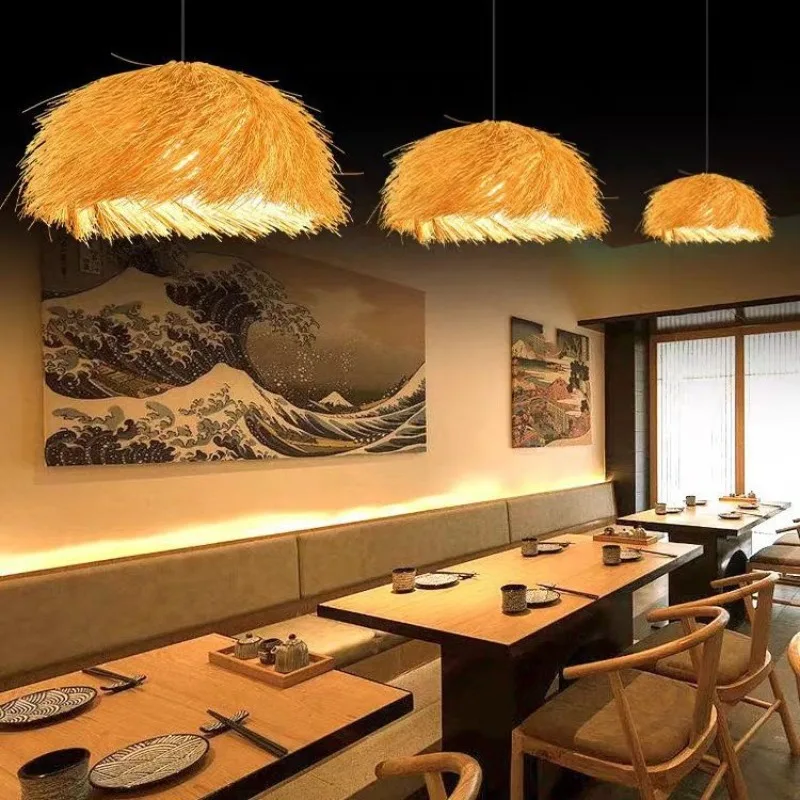 レトロ麦わら帽子籐ペンダントライトクリエイティブ日本東南アジア田舎スタイルレストランとホームステイ装飾ランプ