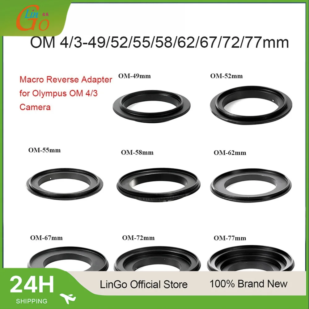 LinGo Macro Reverse lens Adapter Ring 49/ 52/ 55/ 58/ 62/ 67/ 72/ 77mm For Olympus Four Thirds 4/3 Mount Camera