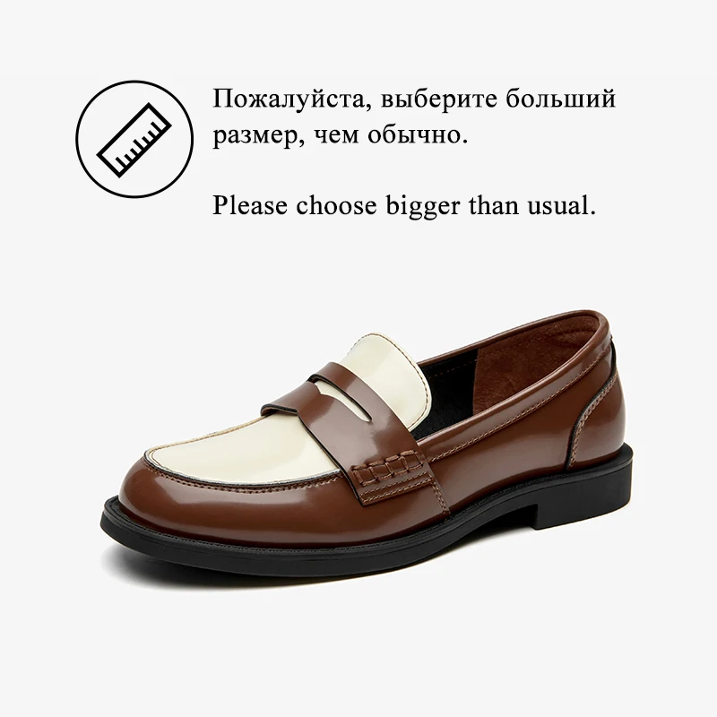 BEAUTODAY Penny Loafers Women Genuine Cow Leather Patchwork Round Toe Slip-on Classical Ladies Flat Shoes Handmade 27658