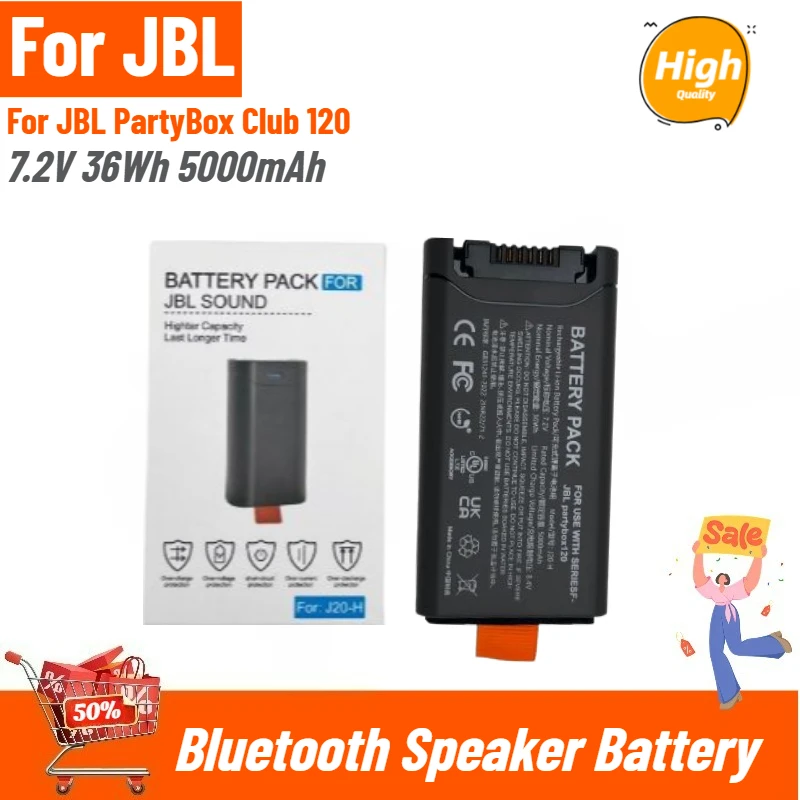

Высококачественная сменная батарея для JBL PartyBox Club 120, 7.2V 36Wh 5000mAh, интерфейс Type-C, поддерживает быструю зарядку