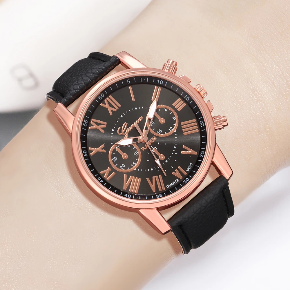 4-Piece/Set Women\'s Fashionable Luxury Light Luxury Quartz Watch PU Leather Strap Couple Watch Holiday Gift