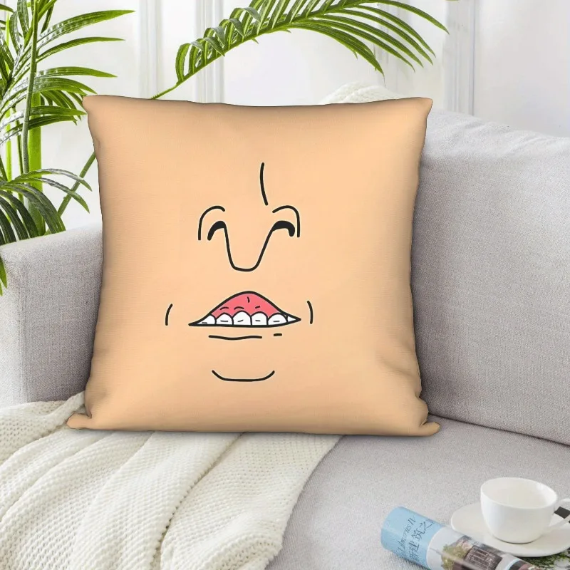 Funny Cartoon Face Pillow Cover Exaggerated Smile Art Decorative Cushion Case  18x18 Inch, Zippered Machine Washable for Bedroom