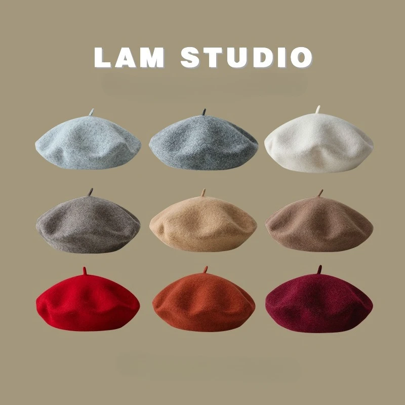 الكلاسيكية بلون الصوف قبعة المرأة النسخة الكورية الرجعية تنوعا قبعات البيريه الشتاء الفني الدافئة الرسام قبعة