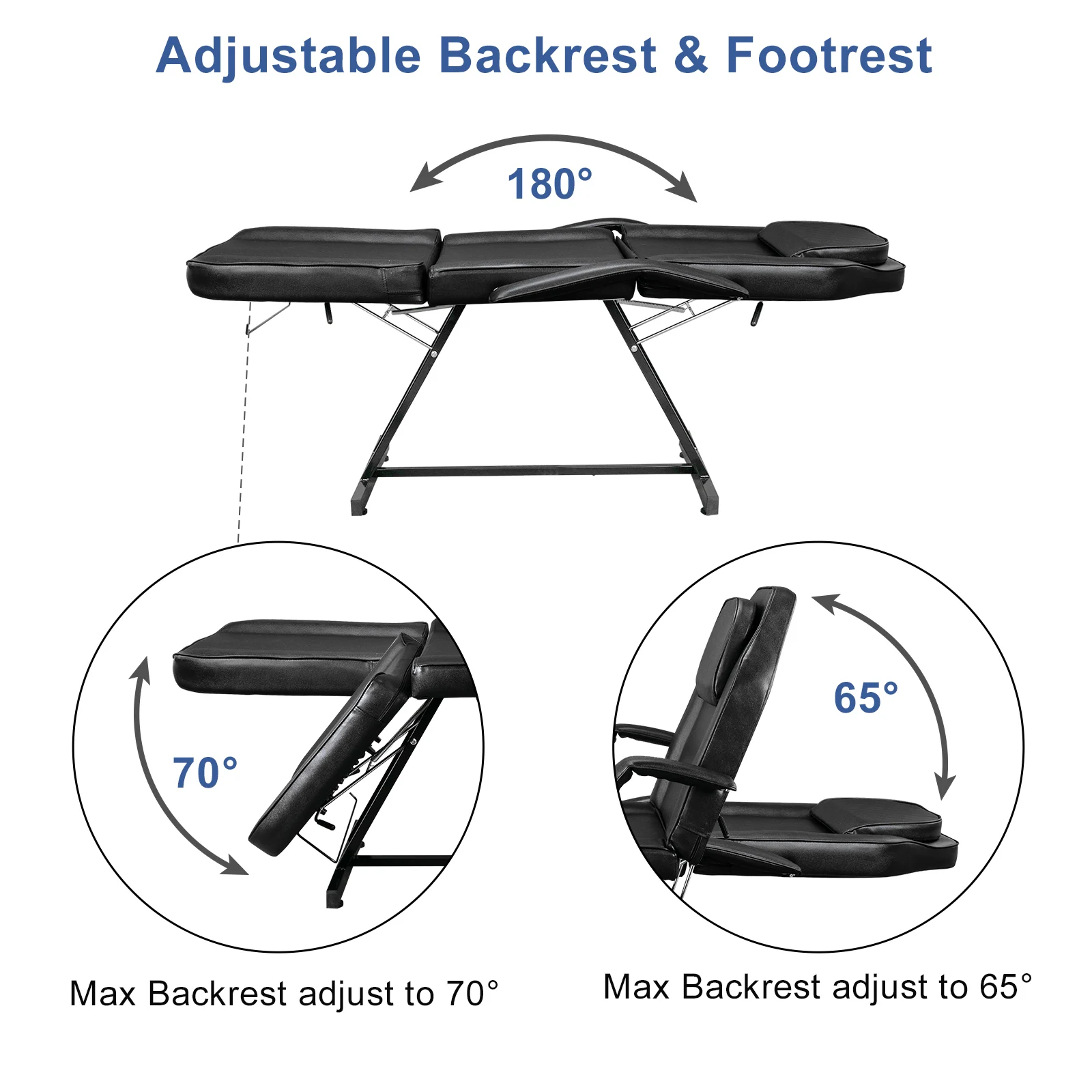 Lit de salon de beauté avec tabouret, noir, 015A