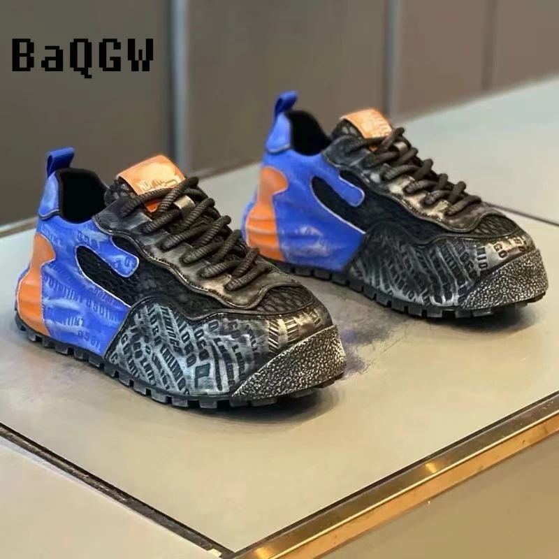 Color Block Designer Chunky Sneakers Men Running Shoes Fashion Casual Breathable Mesh Increased Internal Thick Platform Shoes