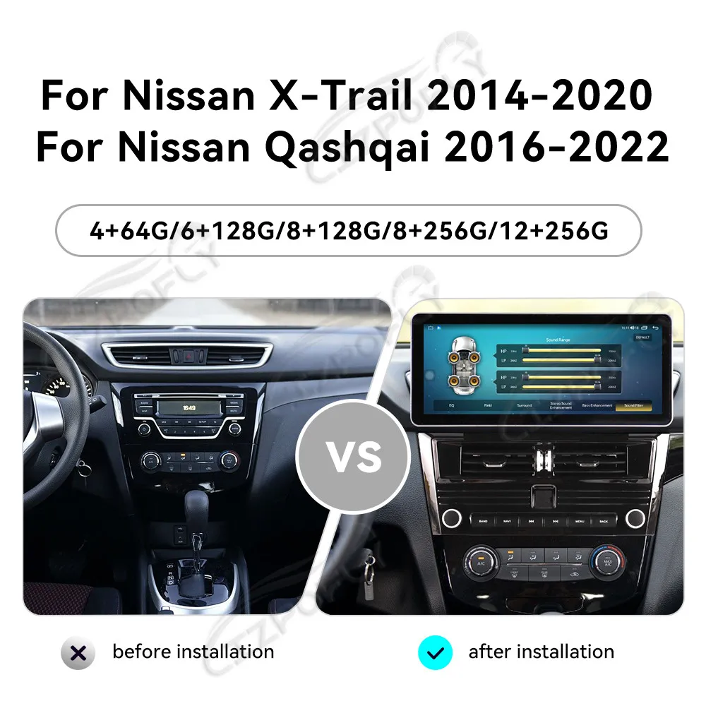 Lizpofly 12.3'' CarPlay Car Radio For Nissan X-Trail 2014-2020 AC Air Conditioning Vents and Navigation Auto Multimedia Player