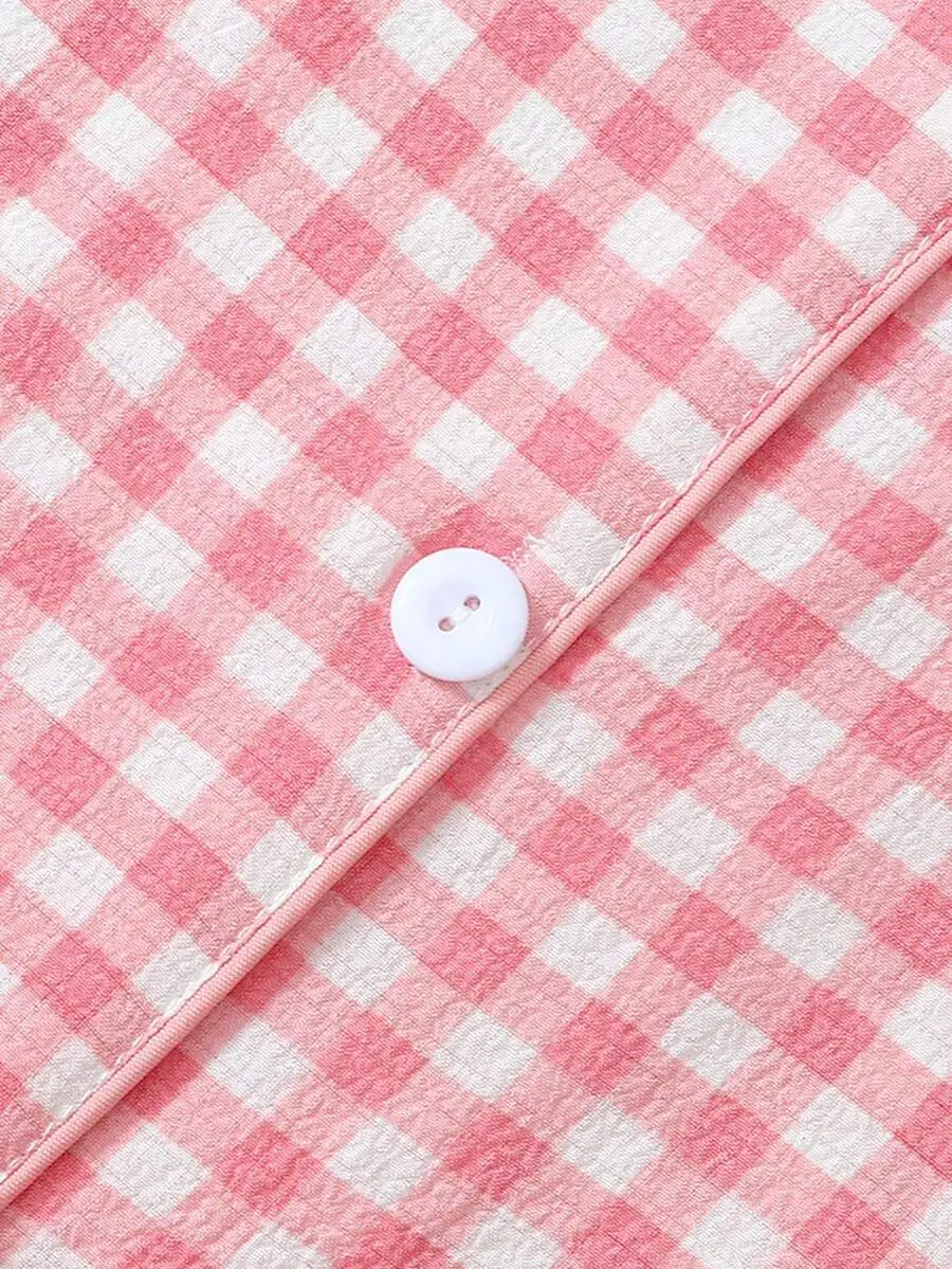 

Womens Gingham Pajama Set Long Sleeve Button Front Cotton Blend Plaid Loungewear