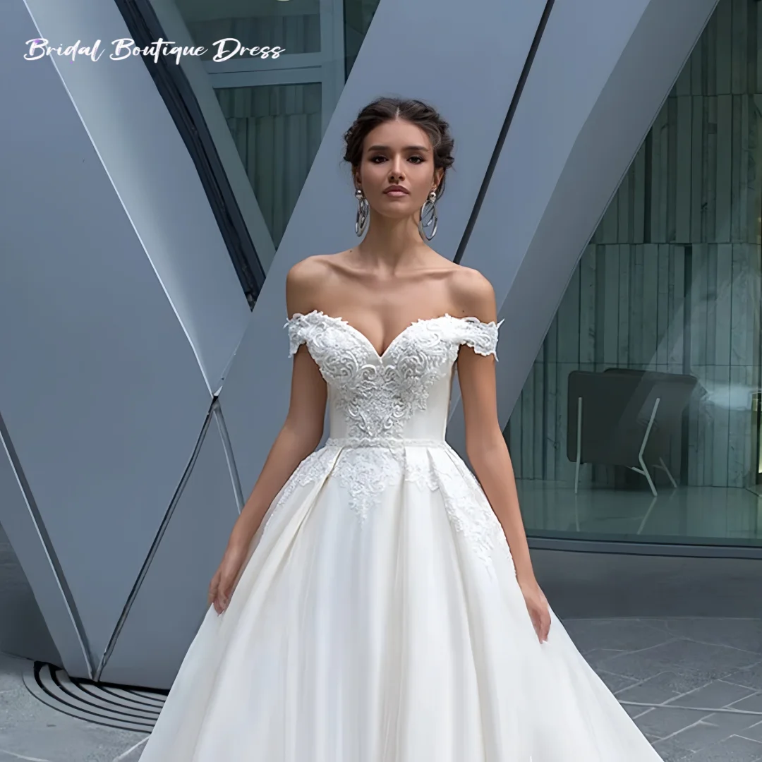 فستان زفاف رائع مخصص فستان زفاف قبالة الكتف مطرز مثير يزين عارية الذراعين الحبيب الكرة ثوب Vestidos De