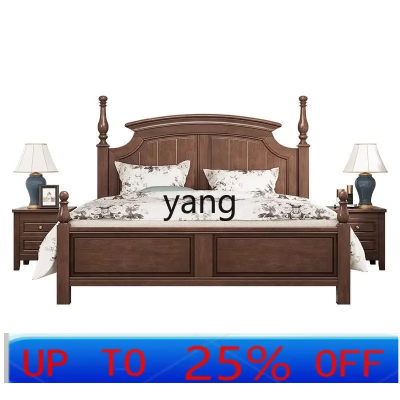 LMM medieval American wooden bed retro double bed atmospheric master bedroom 1.8 wedding bed modern simple French
