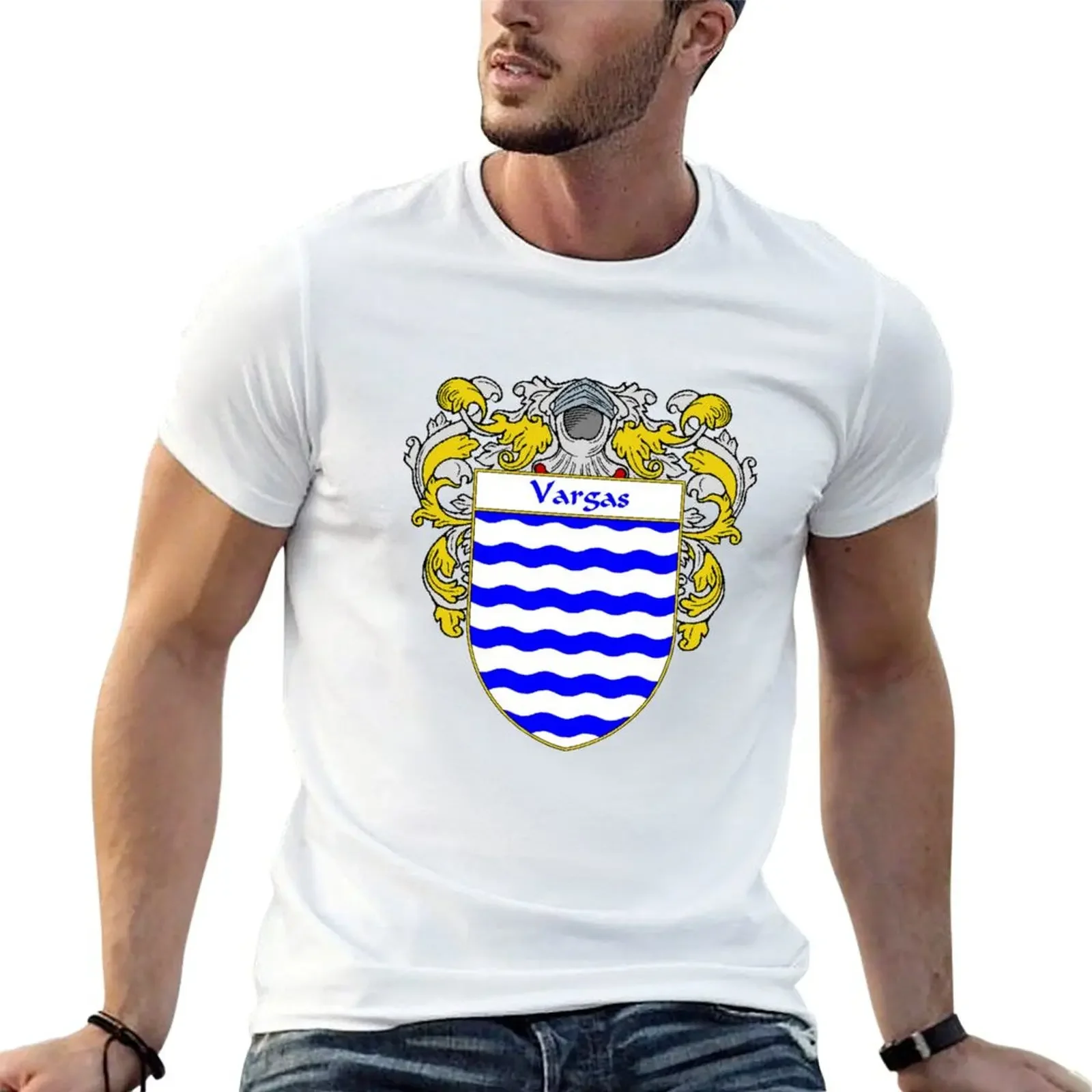 

Vargas Coat of Arms/Family Crest T-Shirt anime t shirts blue archive Short sleeve tee plain white t shirts men