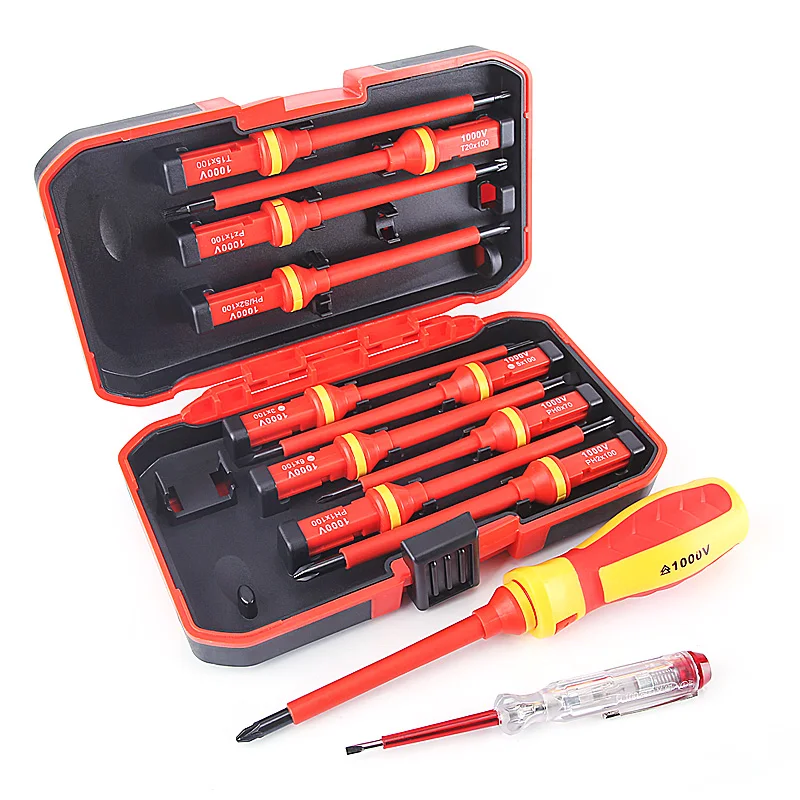 LIDIAO 13PCS Screwdrivers Set Electrician Repair Tool Kit 1000V Changeable Insulated Screwdrivers Set with Magnetic Slotted Bits