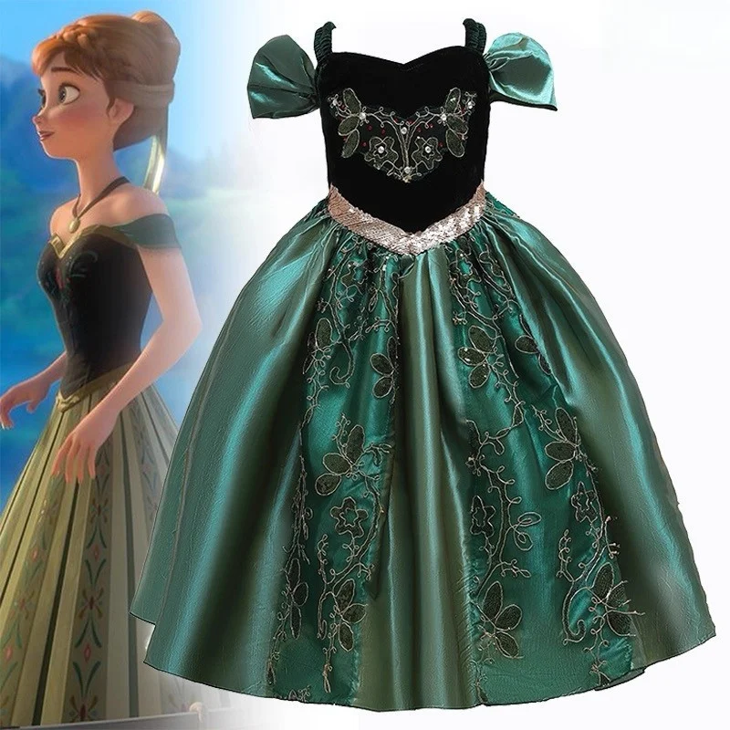 

2025 Winter Elsa Princess Costume Halloween Ball Gown Anna Queen Embroidered Strapless Dress Children's Dress up Clothes