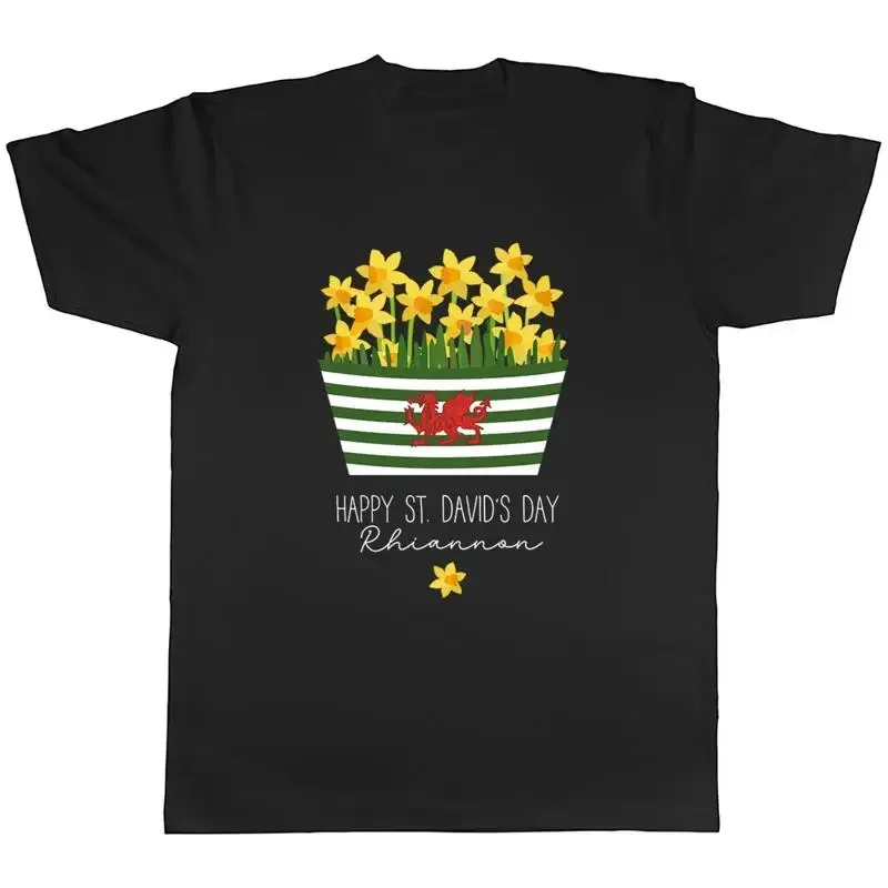 Personalised Happy St David's Day Mens T-Shirt Daffodils Basket Welsh Tee Gift