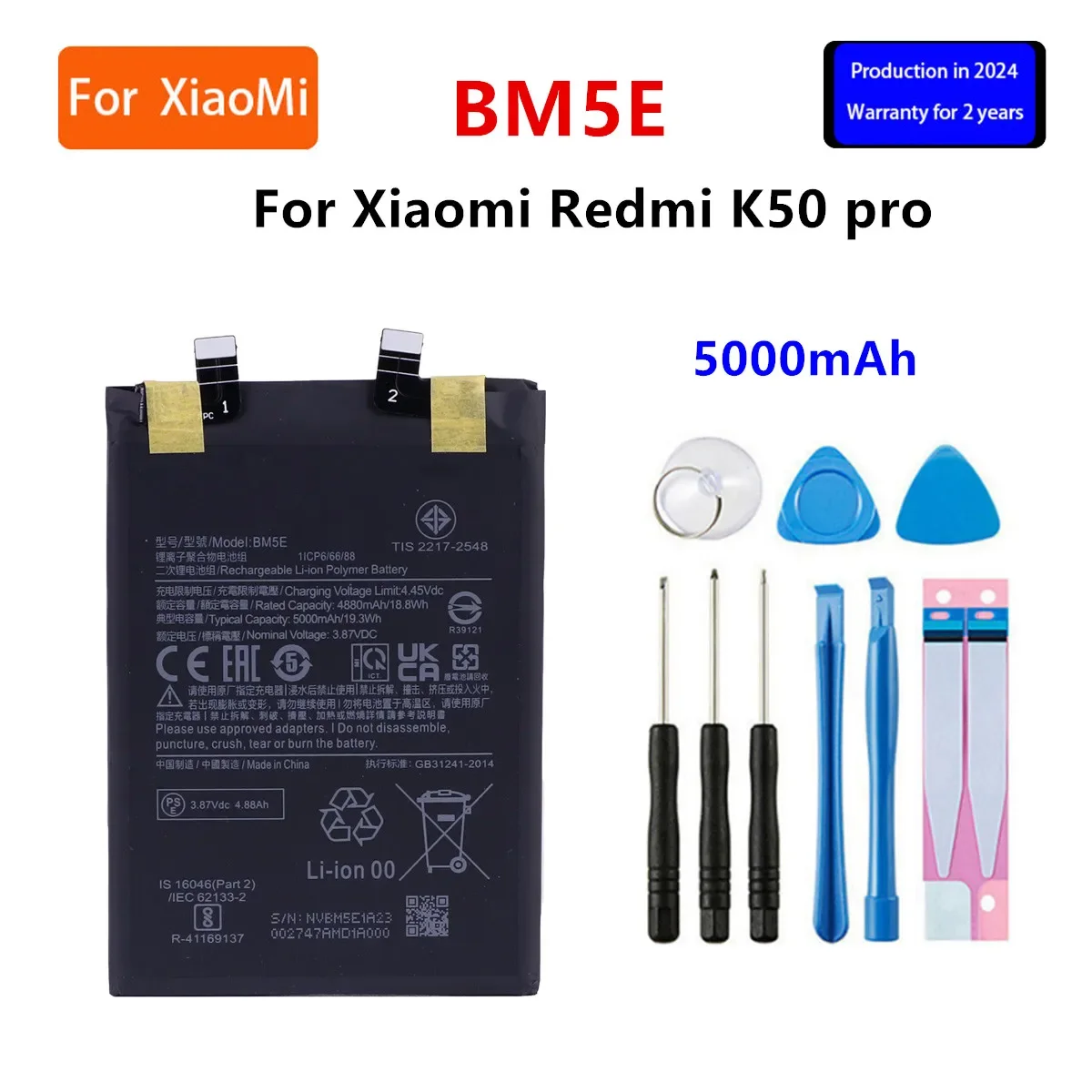 

2024 years Brand New BM5E 5000mAh Replacement Battery For Xiaomi Redmi K50 Pro K50Pro Mobile Phone Batteries +Tools