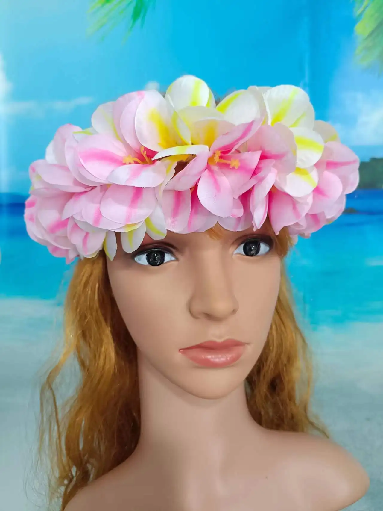 Free Shipping KN-he012m 50pcs/ lot 50CM Silk Plumeria Elastic Headband Aloha Dance Party Flower Crown Hawaii Floral Crown