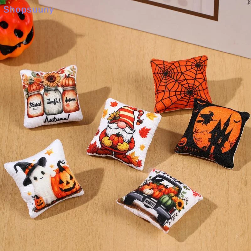 [SU]1Pcs Miniature Dollhouse Furniture Mini Halloween Pumpkin Ghost Pillow Simulation Fabric Pillow Model DIY Accessories[SU]