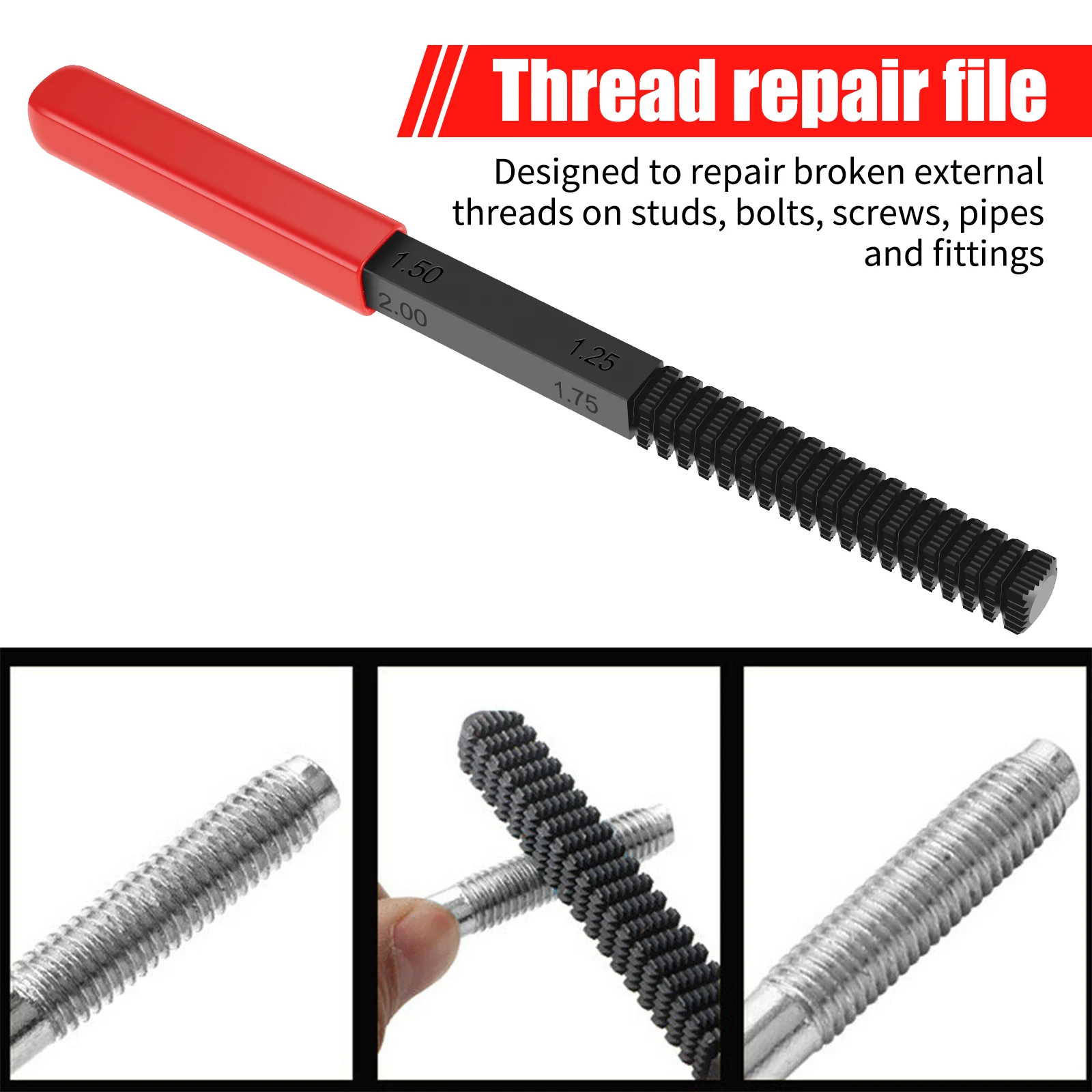 

Thread Files Set 0.75-3.0mm Thread Repair Restoration File 21.5cm Wire Restoration Tool Metric Cleans Damaged Hardware