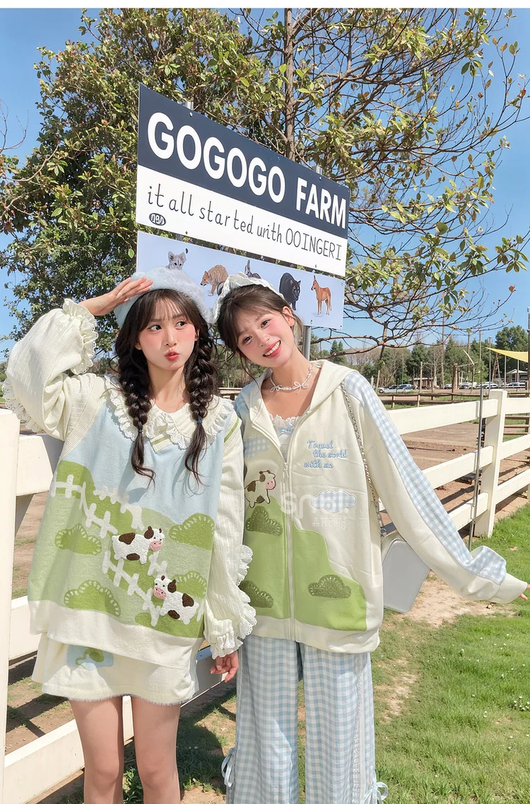 2025 Spring and Autumn New Cute and Fun Multi-color Student Women's Jacket Hooded Casual Sweatshirt Beige Knitted Short Skirt