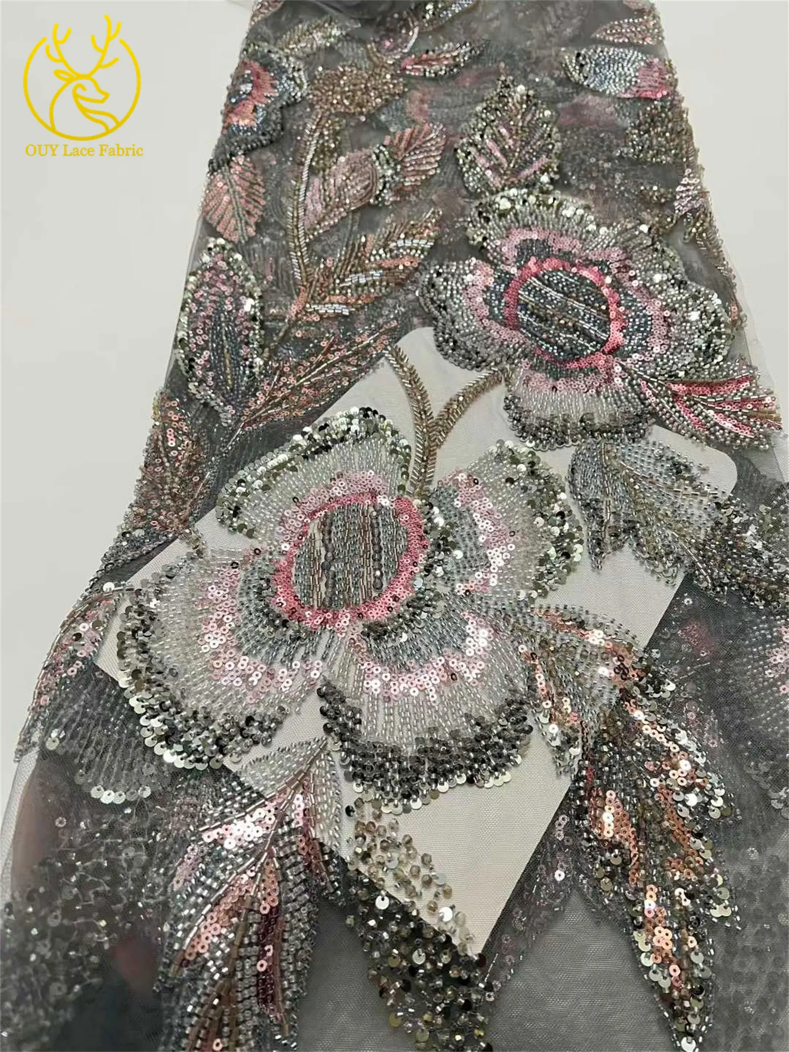 Eleganter Hochwertiger Afrikanischer Spitzenstoff 2026 Königlich Bestickte Französische Pailletten-Spitze für Damenkleider Hochzeitskleidung Näharbeiten – Detail 18