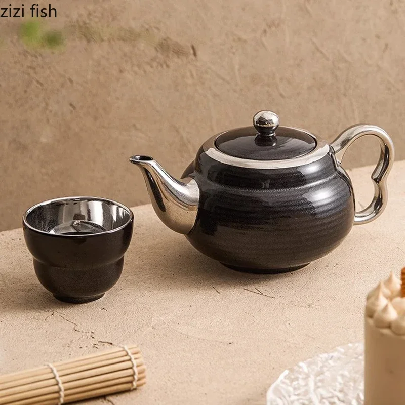 Black Silver Ceramic Teapot Tea Table Tea Maker Kung Fu Teapot Tea Cup Beverage Cup Water Cups Household Teas Making Tool