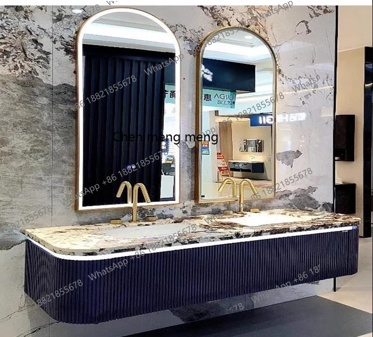 YL The same luxury stone countertop bathroom cabinet combination bathroom wash hand basin solid wood baking paint customization