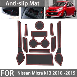 for Nissan Micra k13 2010 2011 2012 2013 2014 2015 Anti-slip Rubber Mat Door Groove Cup Gate Slot Pad Car Stickers Accessories