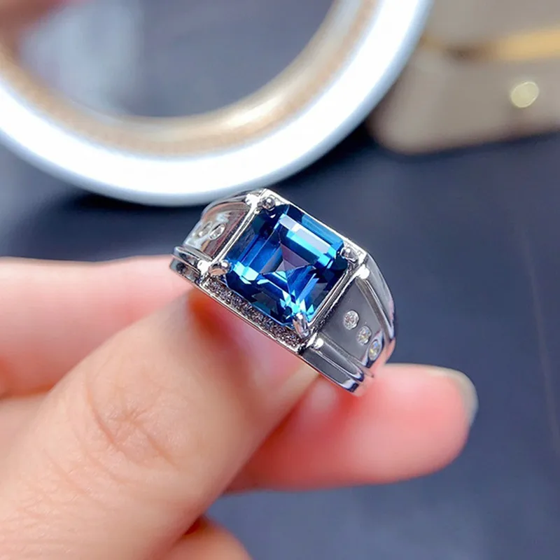 Trendy Blue Crystal Topaz Gemstones Diamonds Bague Rings for Men Women 18k White Gold Filled Silver Jewelry Bands Accessory Hot