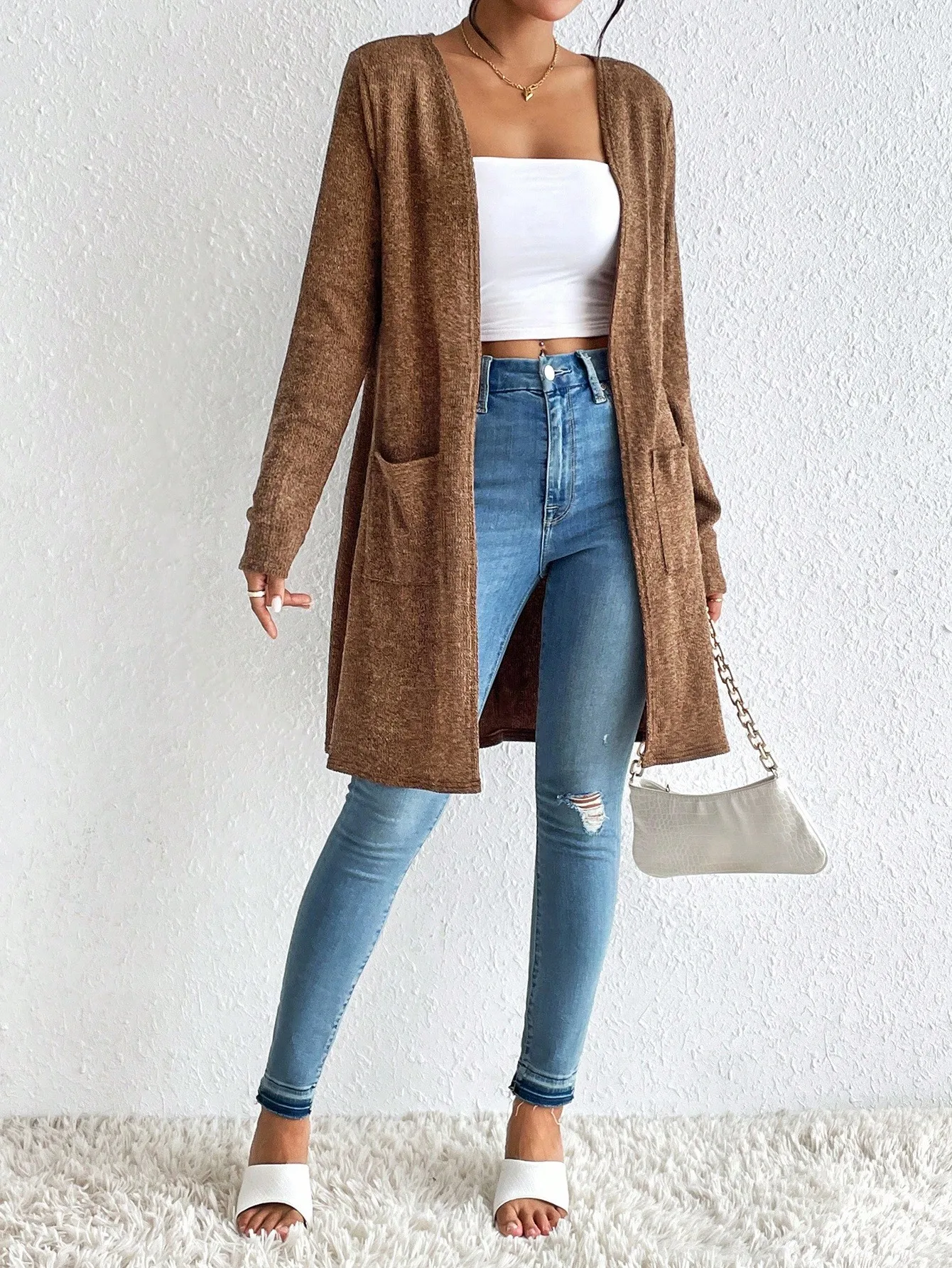 سترة نسائية محبوكة رفيعة مفتوحة من الأمام وأكمام طويلة سترة كاجوال مريحة لربيع وصيف وخريف