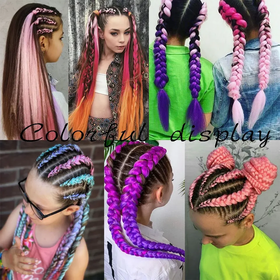 Trenzas jumbo sintéticas de 24 pulgadas, kanekalon, coloridas, para niños 6