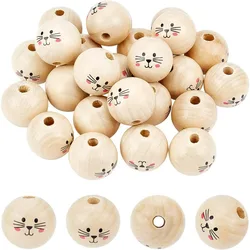 30Pcs 30mm Natural Face Wood Beads Cute Craft Beads Loose Spacer Wooden Beads Head Spacer Bead for DIY Jewelry Craft