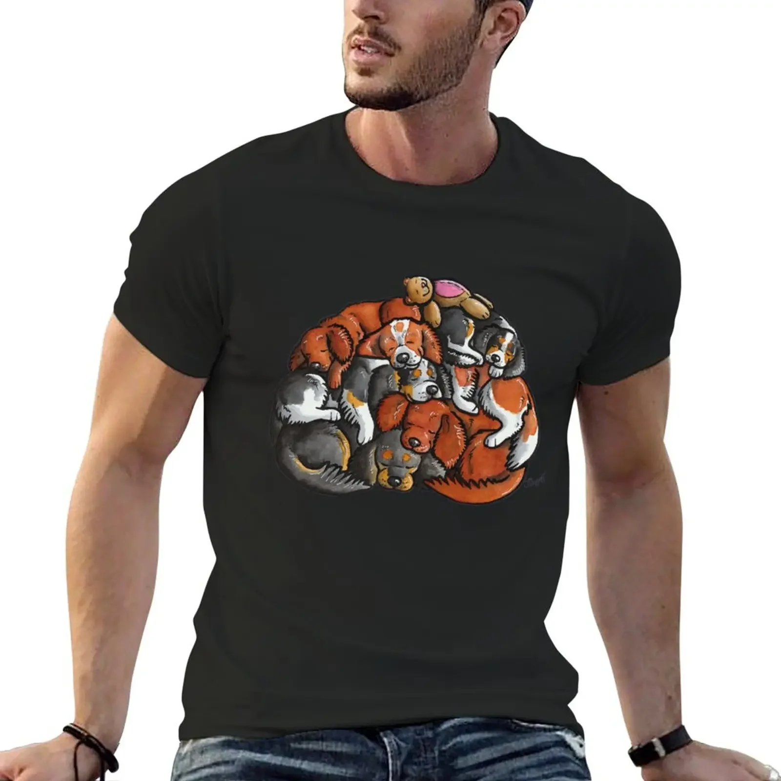 

Sleeping pile of Cavalier King Charles Spaniels T-Shirt funnys tees anime figures Men's t-shirt