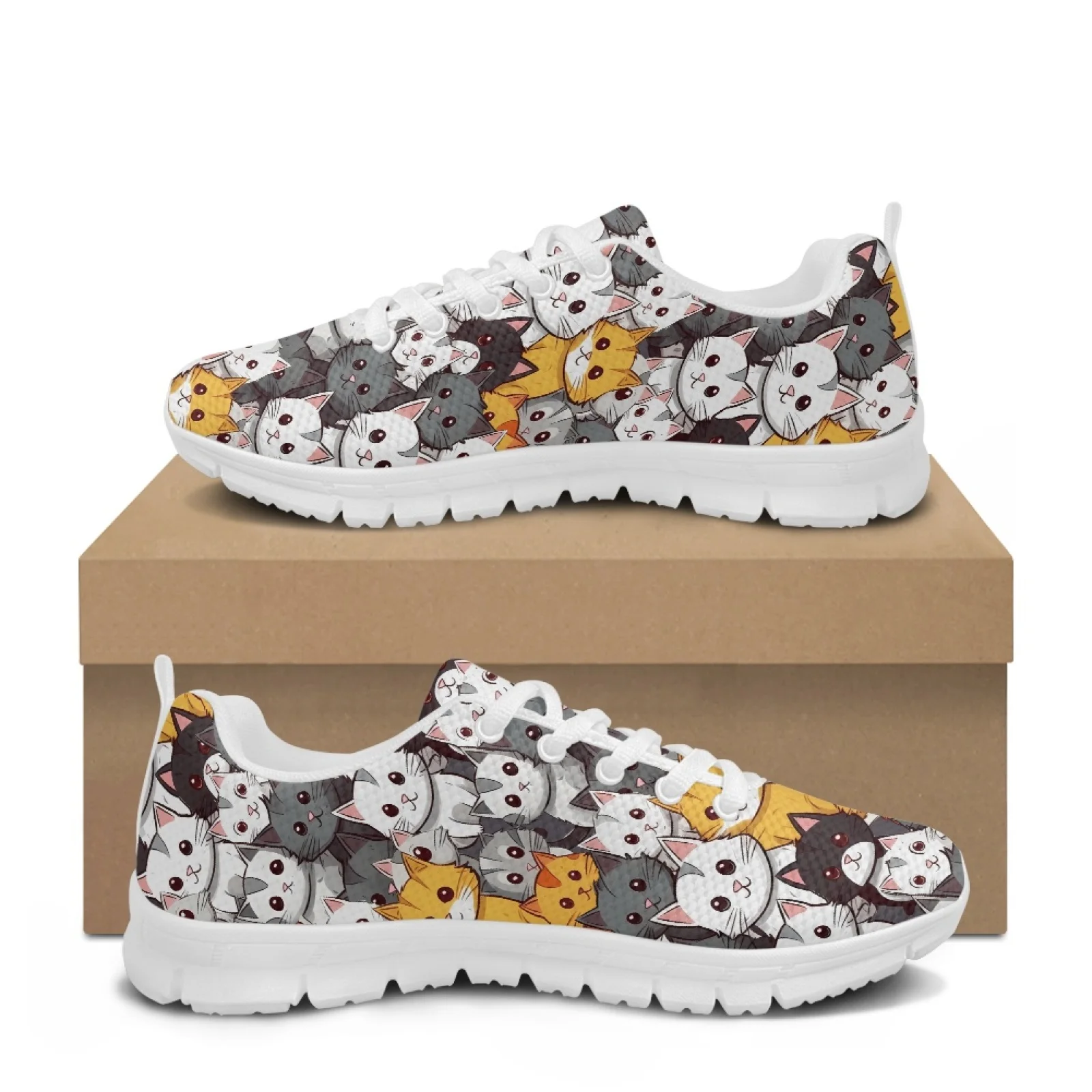 Coloranimal Cats Pattern Breathable Sports Tennis Shoes Womens Athletic Walking Sneakers Running Sneakers for Lady Ladies