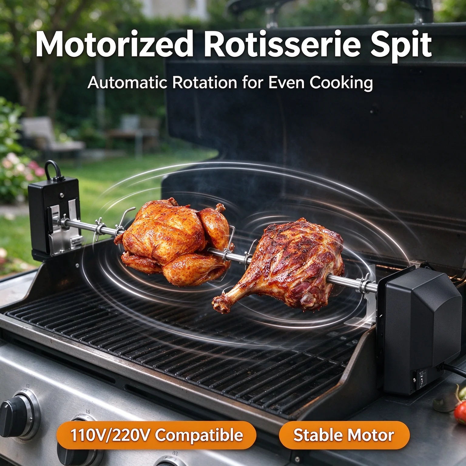 Electric Rotating BBQ Fork, Stainless Steel Roast Meat & Roast Leg of Lamb Support, Roast Chicken Barbecue Tool Set