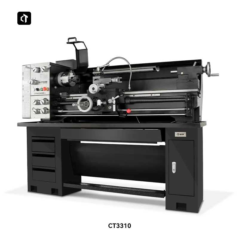 CT3310 Three-Bar High Precision Metal Lathe Machine Industral Medium Duty Metal Processing Lathe with Base Cabinet